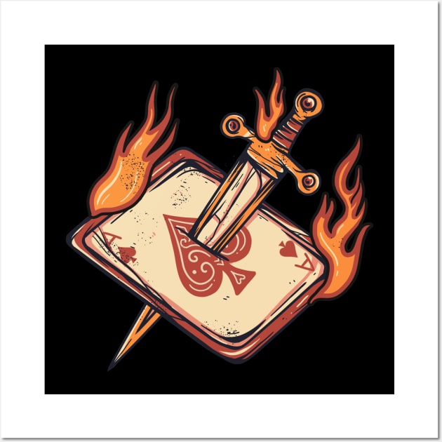 card with sword burning vintage t-shirt Wall Art by Unlogic_Studio